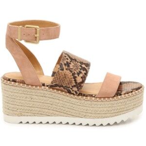 Crown Vintage Raffia espadrille leather ankle strap platform sandals siz…